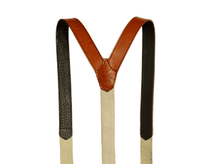 Suspenders in Brown cognac leather are trending. By Baron Bretelle.